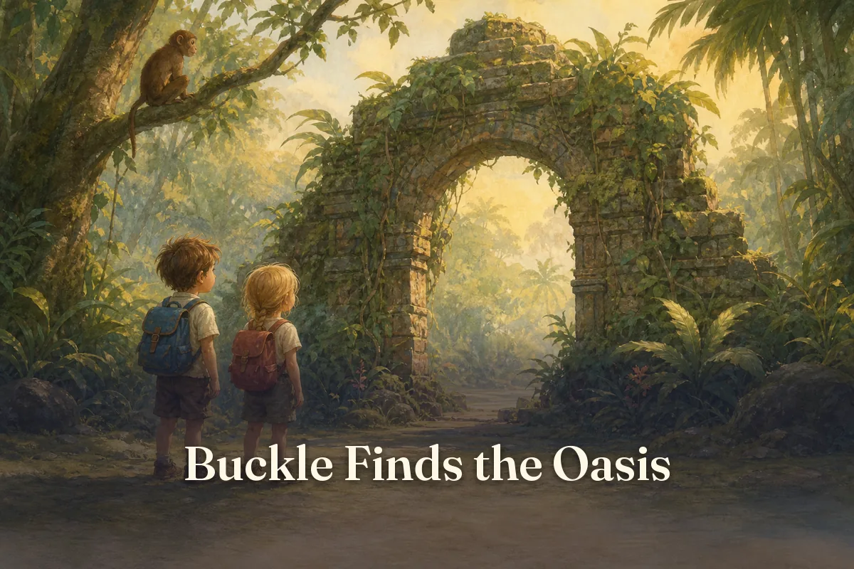 Cover of the children’s story “Buckle Finds the Oasis”