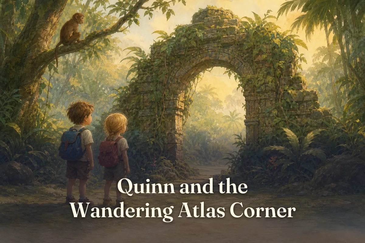 Cover of the children’s story “Quinn and the Wandering Atlas Corner”