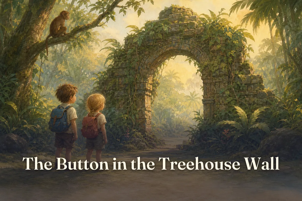 Cover of the children’s story “The Button in the Treehouse Wall”