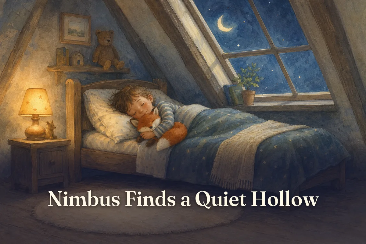 Cover of the children’s story “Nimbus Finds a Quiet Hollow”