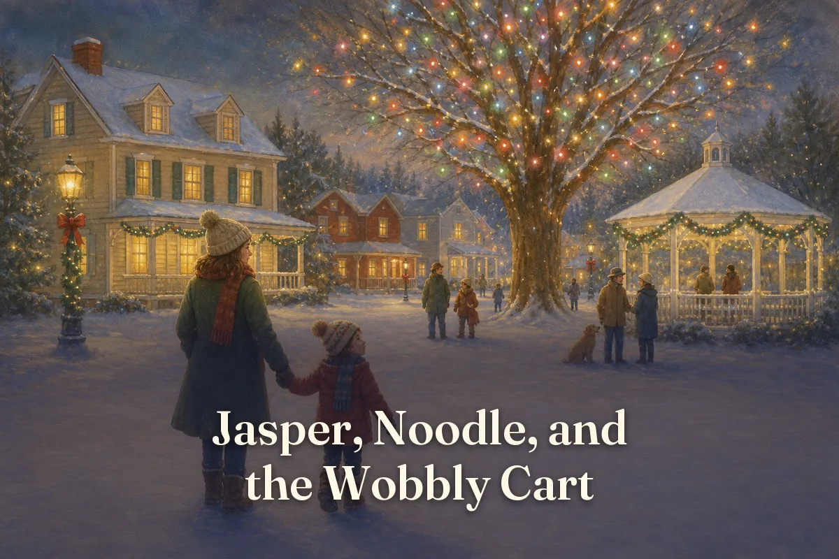 Cover of the children’s story “Jasper, Noodle, and the Wobbly Cart”