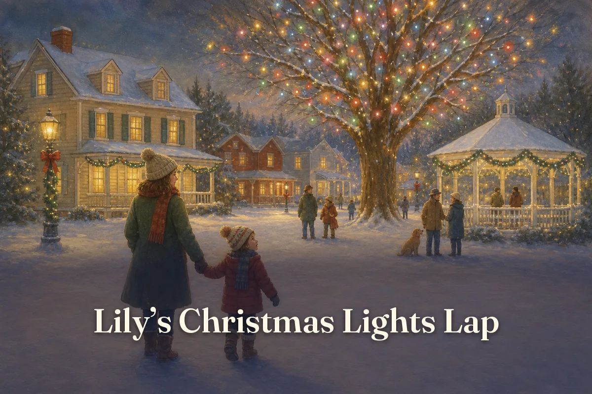 Cover of the children’s story “Lily’s Christmas Lights Lap”