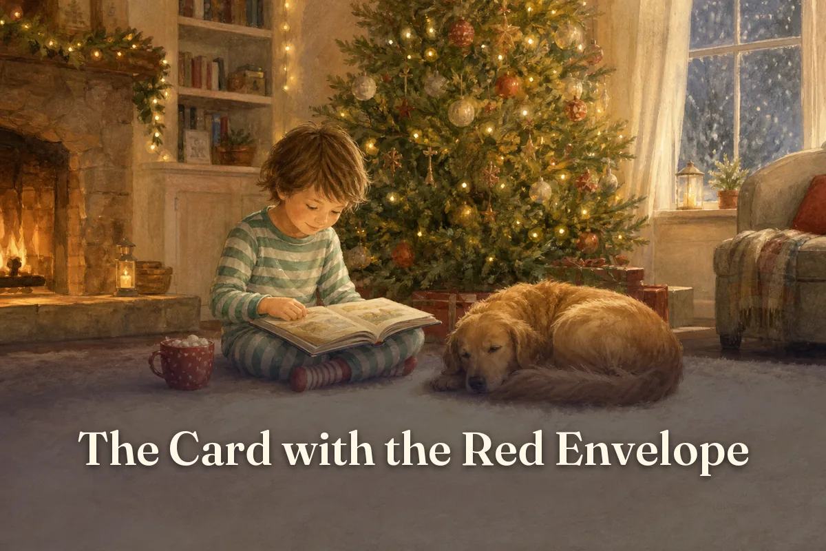 Cover of the children’s story “The Card with the Red Envelope”