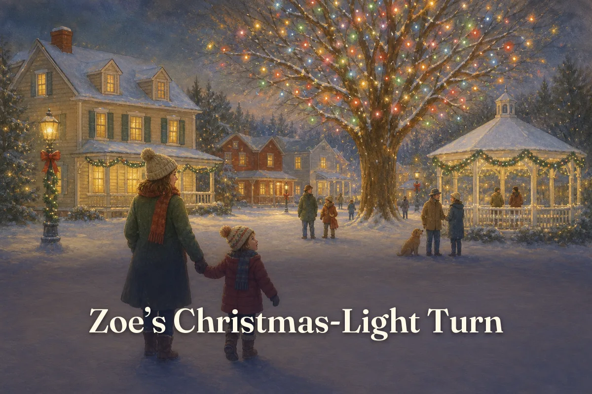 Cover of the children’s story “Zoe’s Christmas-Light Turn”