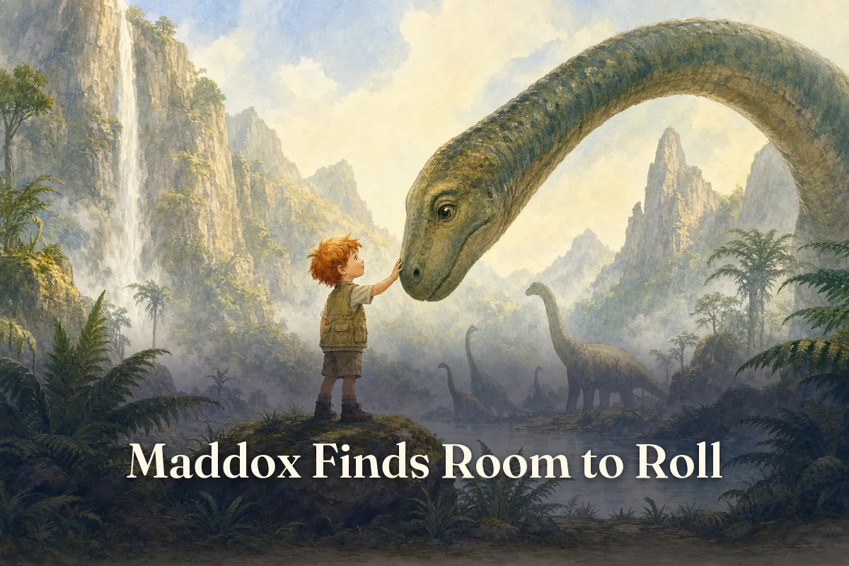 Cover of the children’s story “Maddox Finds Room to Roll”