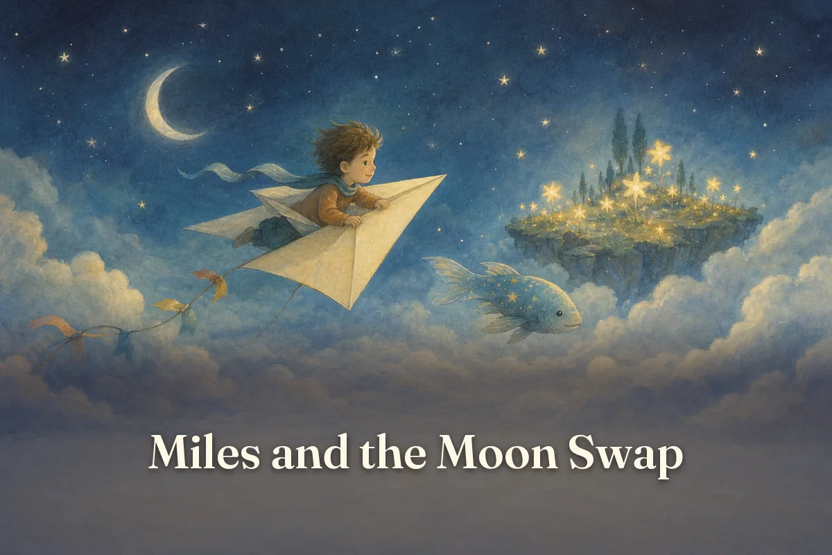 Cover of the children’s story “Miles and the Moon Swap”