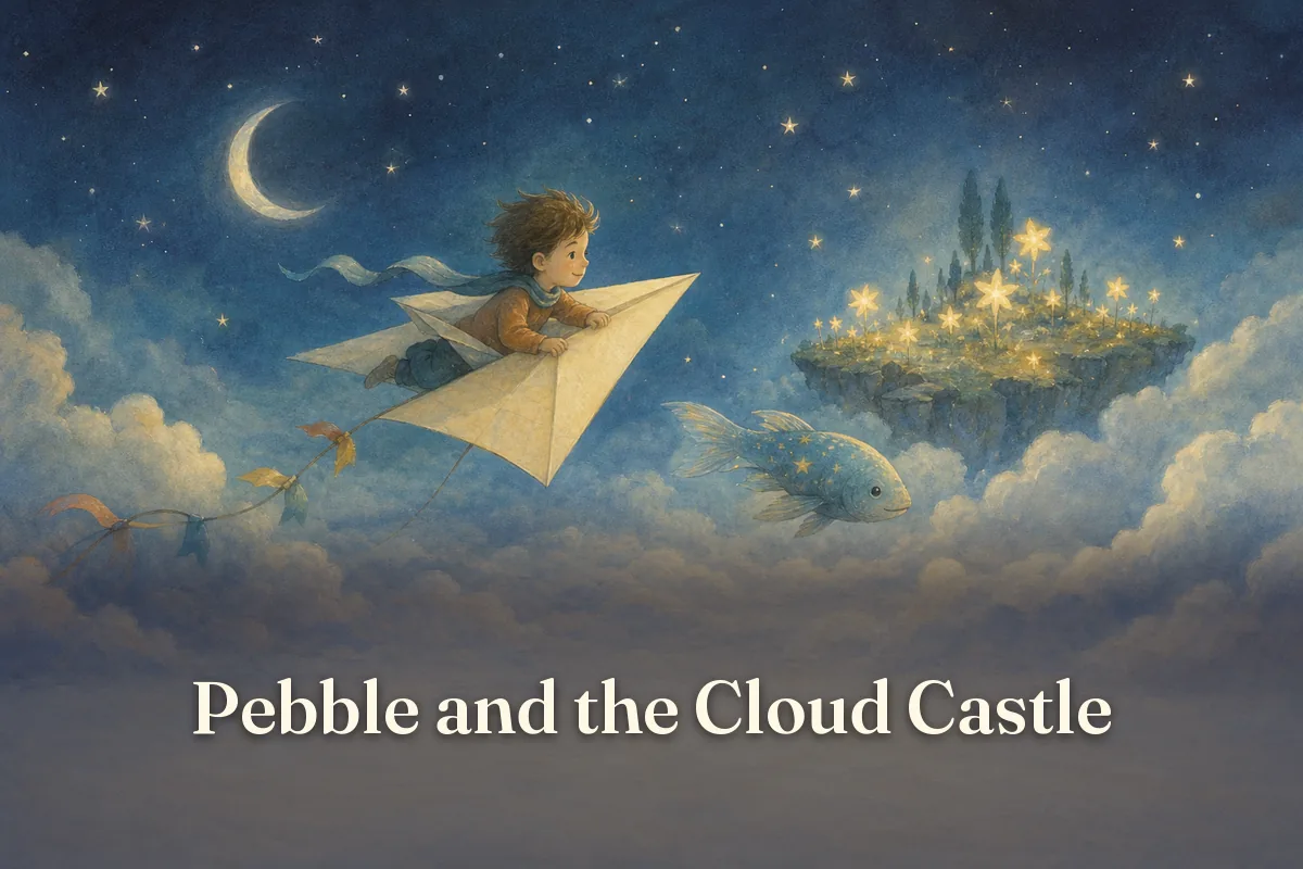 Cover of the children’s story “Pebble and the Cloud Castle”