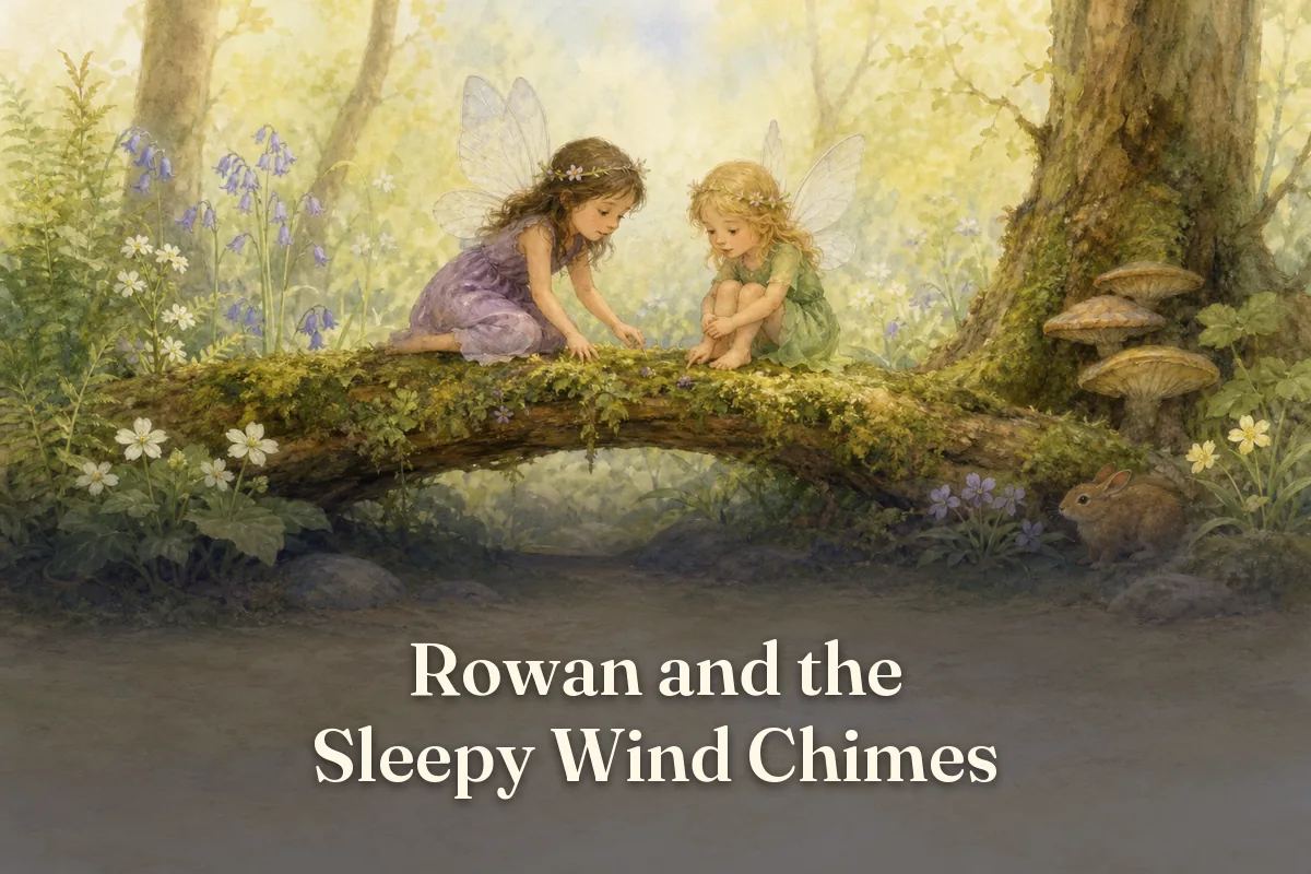 Cover of the children’s story “Rowan and the Sleepy Wind Chimes”