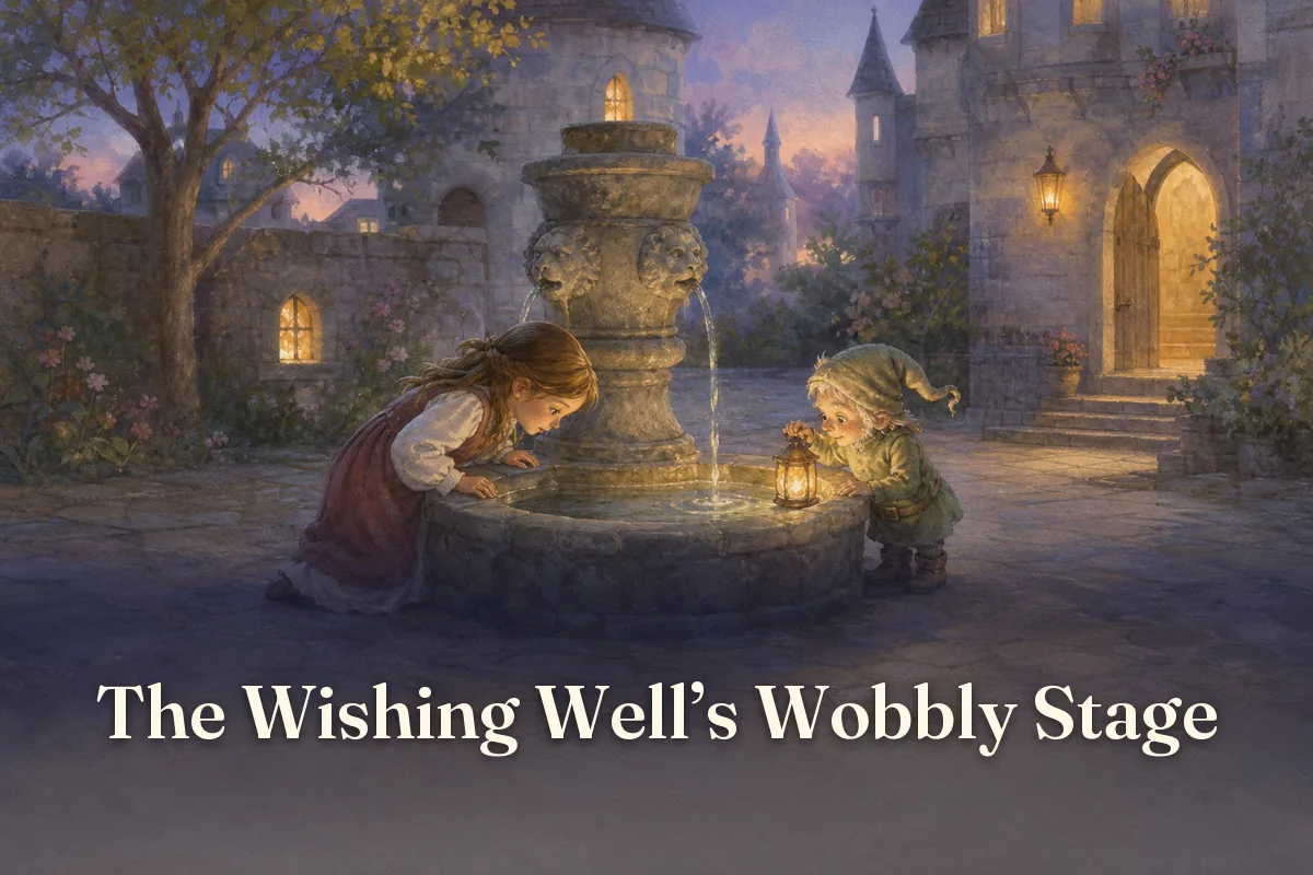 Cover of the children’s story “The Wishing Well’s Wobbly Stage”
