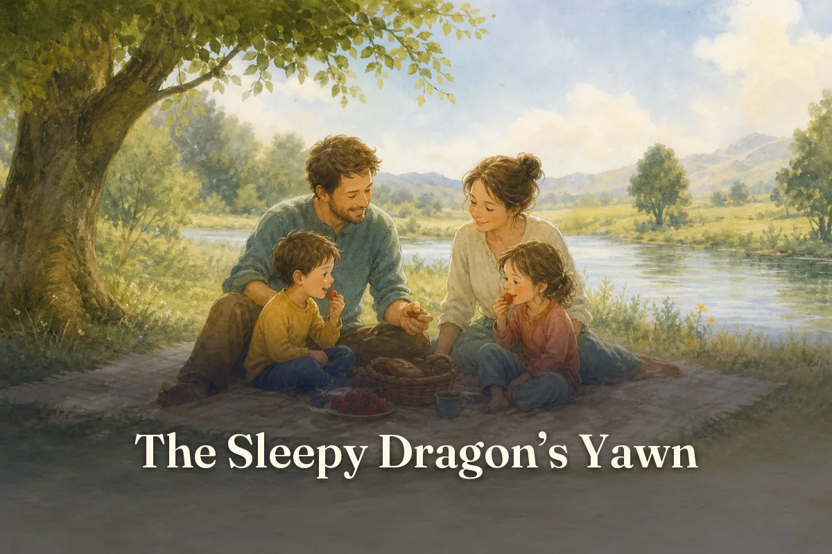 Cover of the children’s story “The Sleepy Dragon’s Yawn”