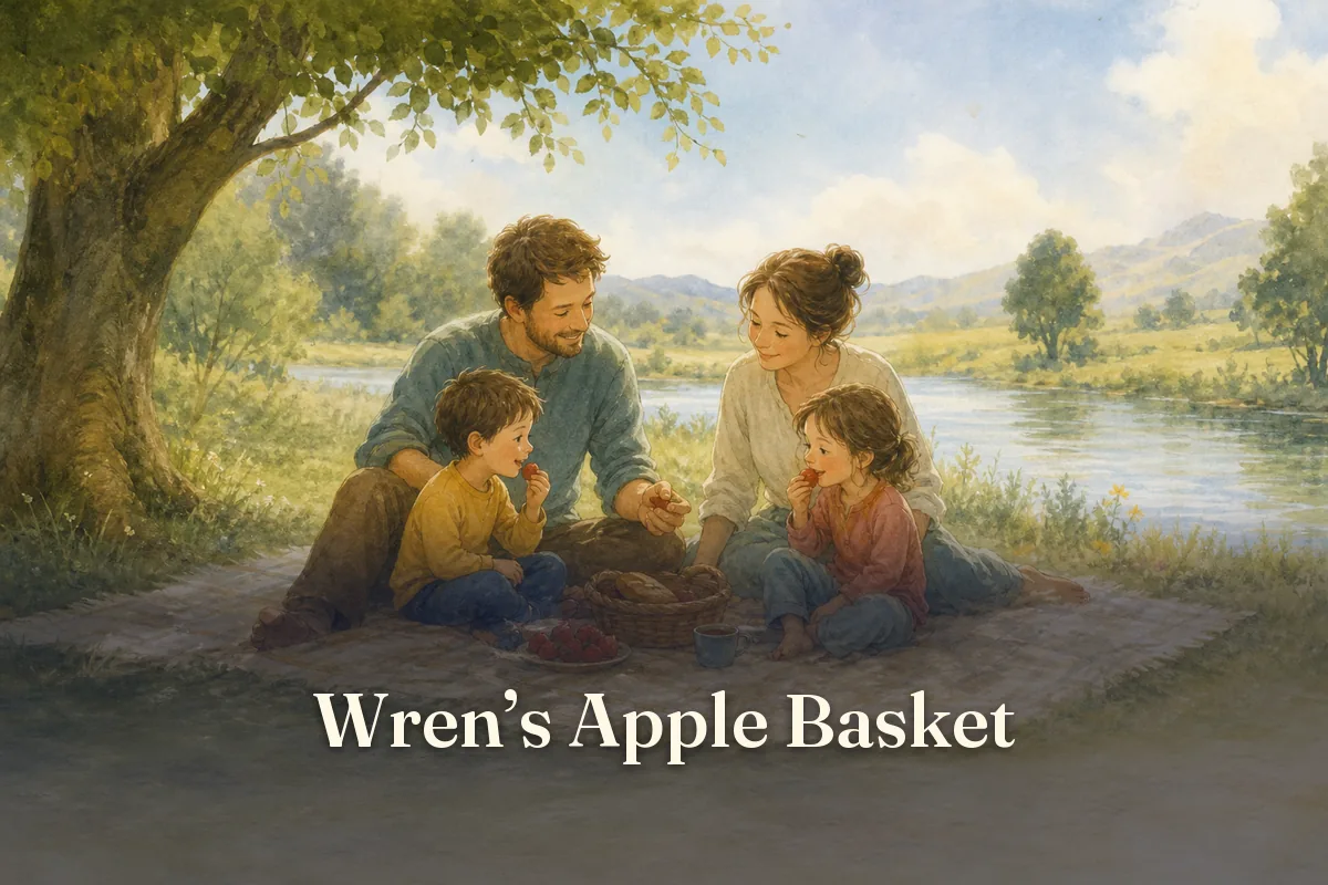 Cover of the children’s story “Wren’s Apple Basket”