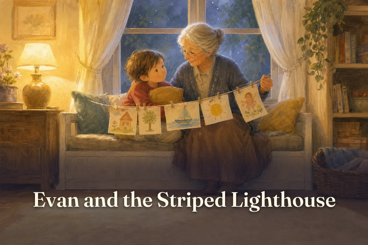 Cover of the children’s story “Evan and the Striped Lighthouse”