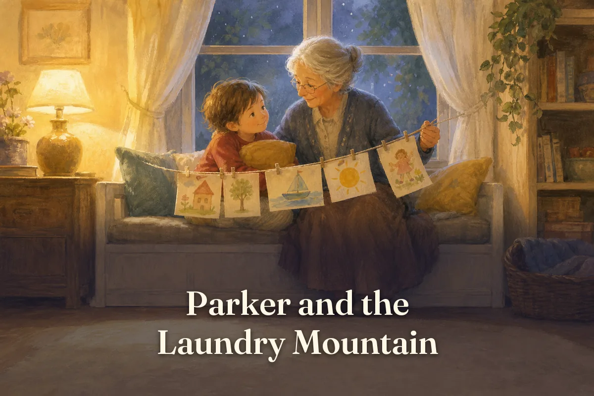 Cover of the children’s story “Parker and the Laundry Mountain”