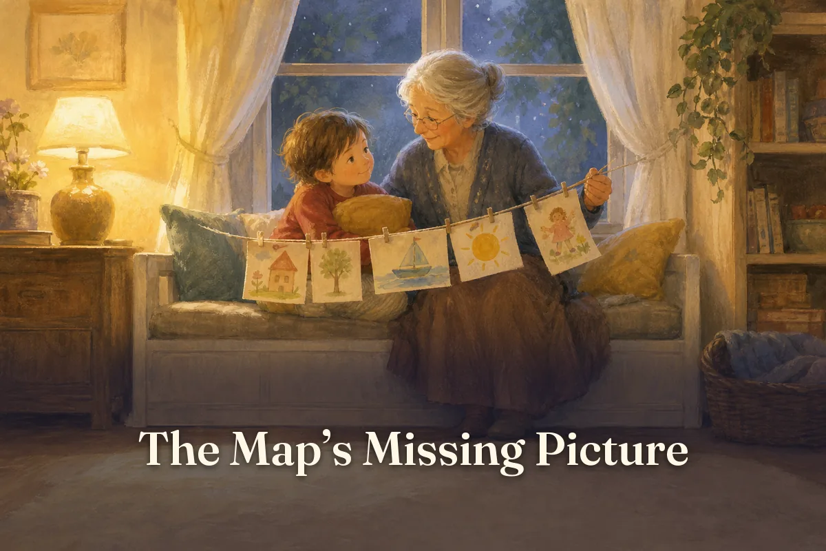 Cover of the children’s story “The Map’s Missing Picture”