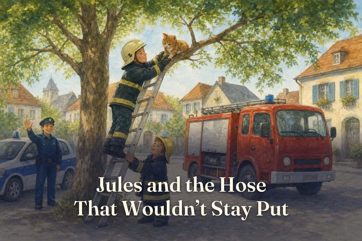 Cover of the children’s story “Jules and the Hose That Wouldn’t Stay Put”