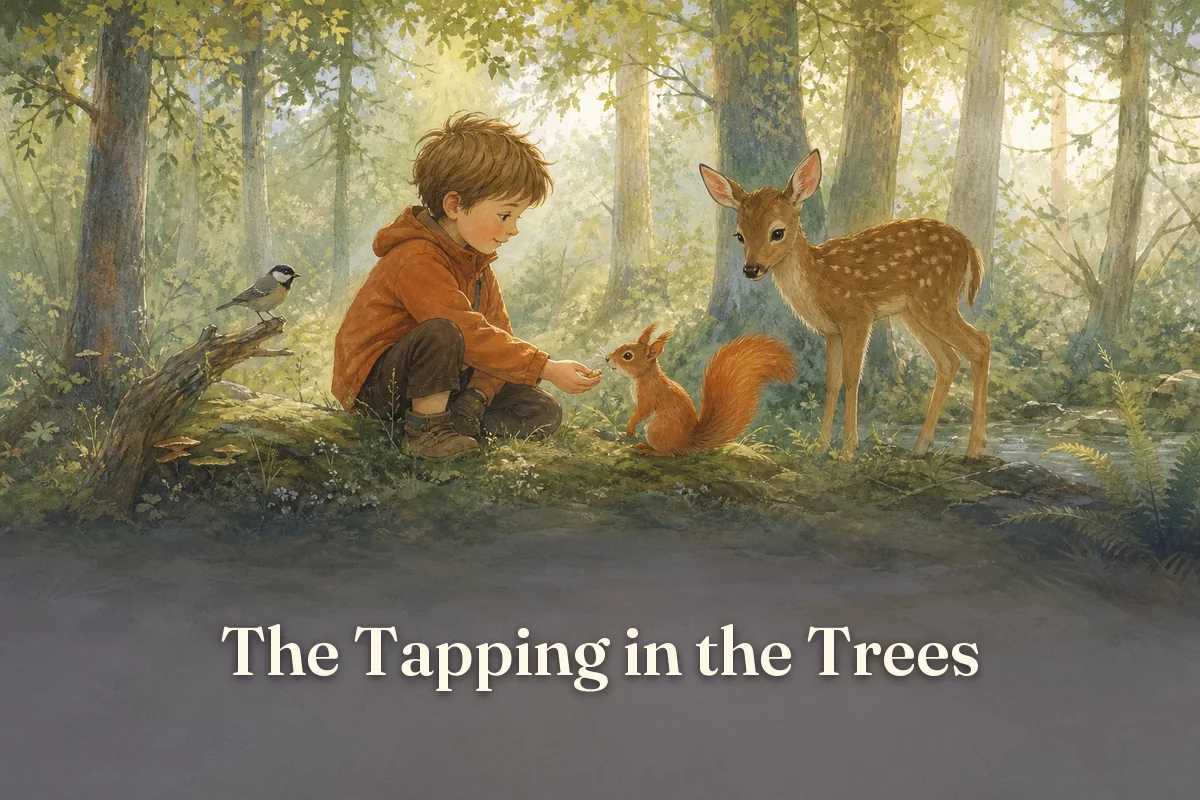 Cover of the children’s story “The Tapping in the Trees”