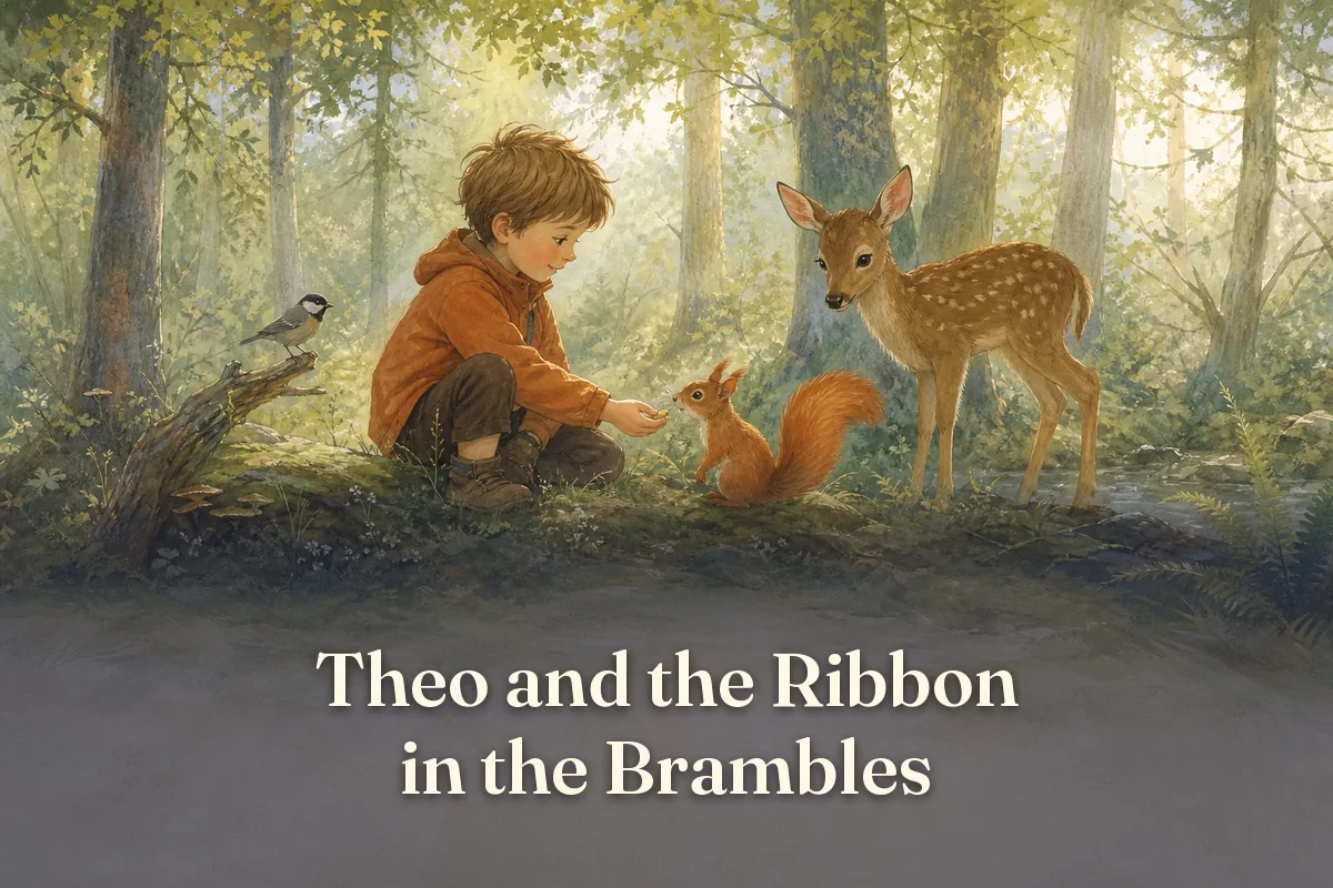 Cover of the children’s story “Theo and the Ribbon in the Brambles”