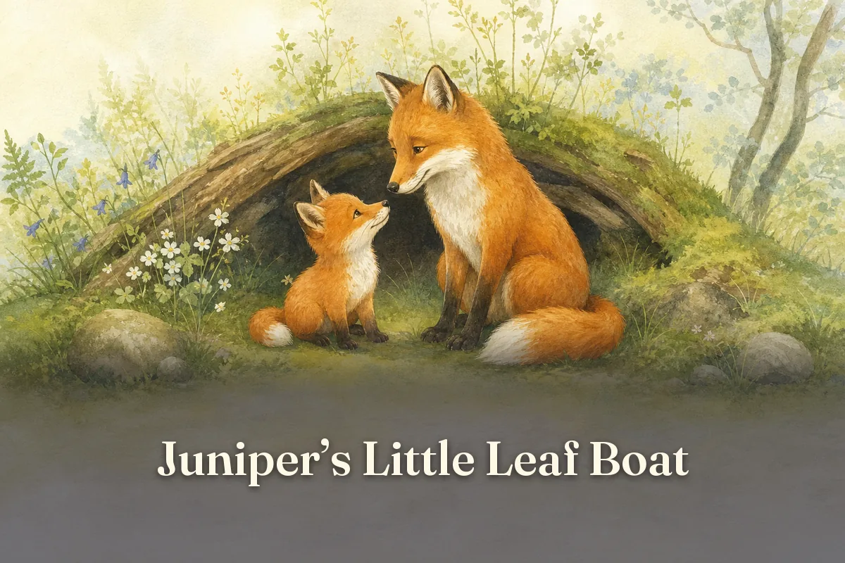 Cover of the children’s story “Juniper’s Little Leaf Boat”