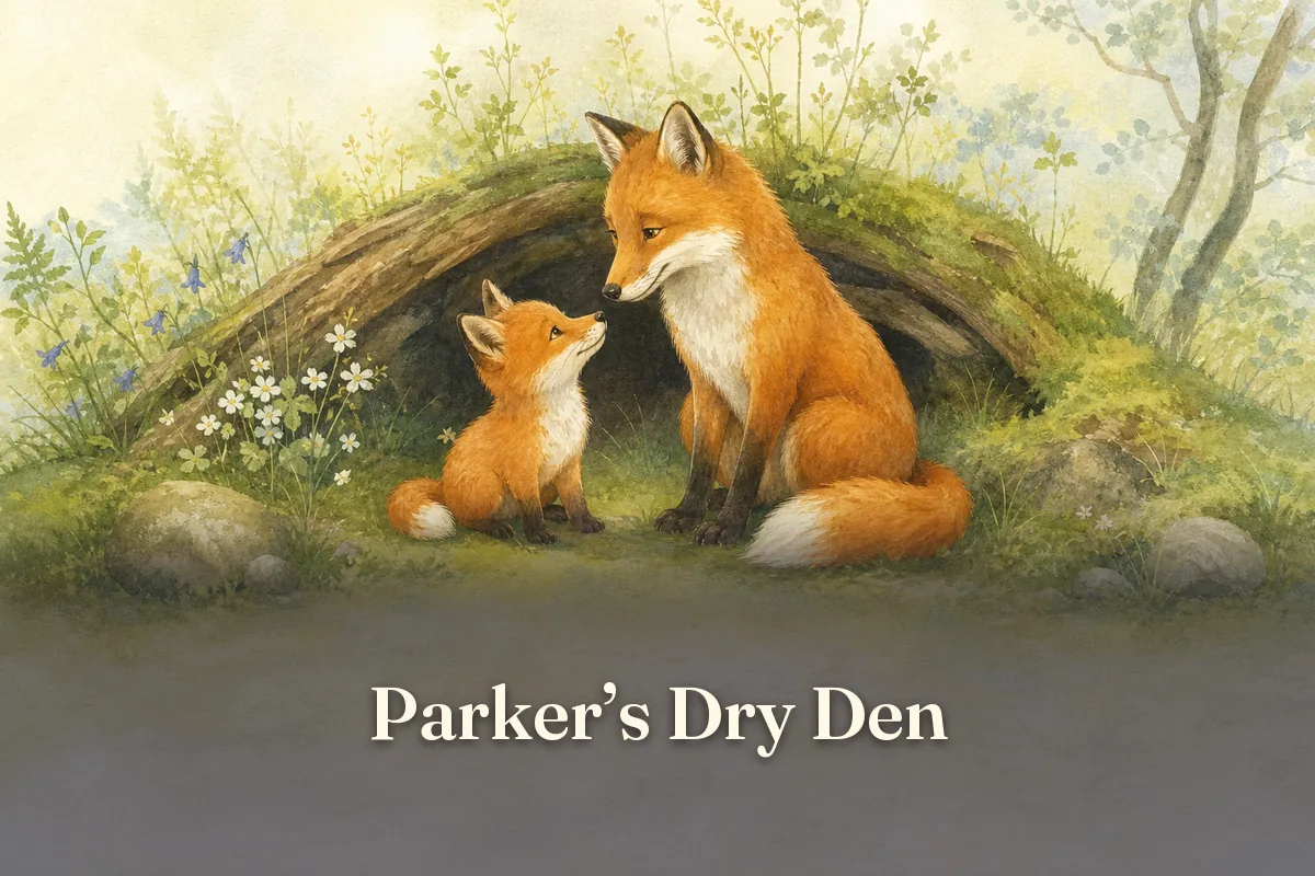 Cover of the children’s story “Parker’s Dry Den”