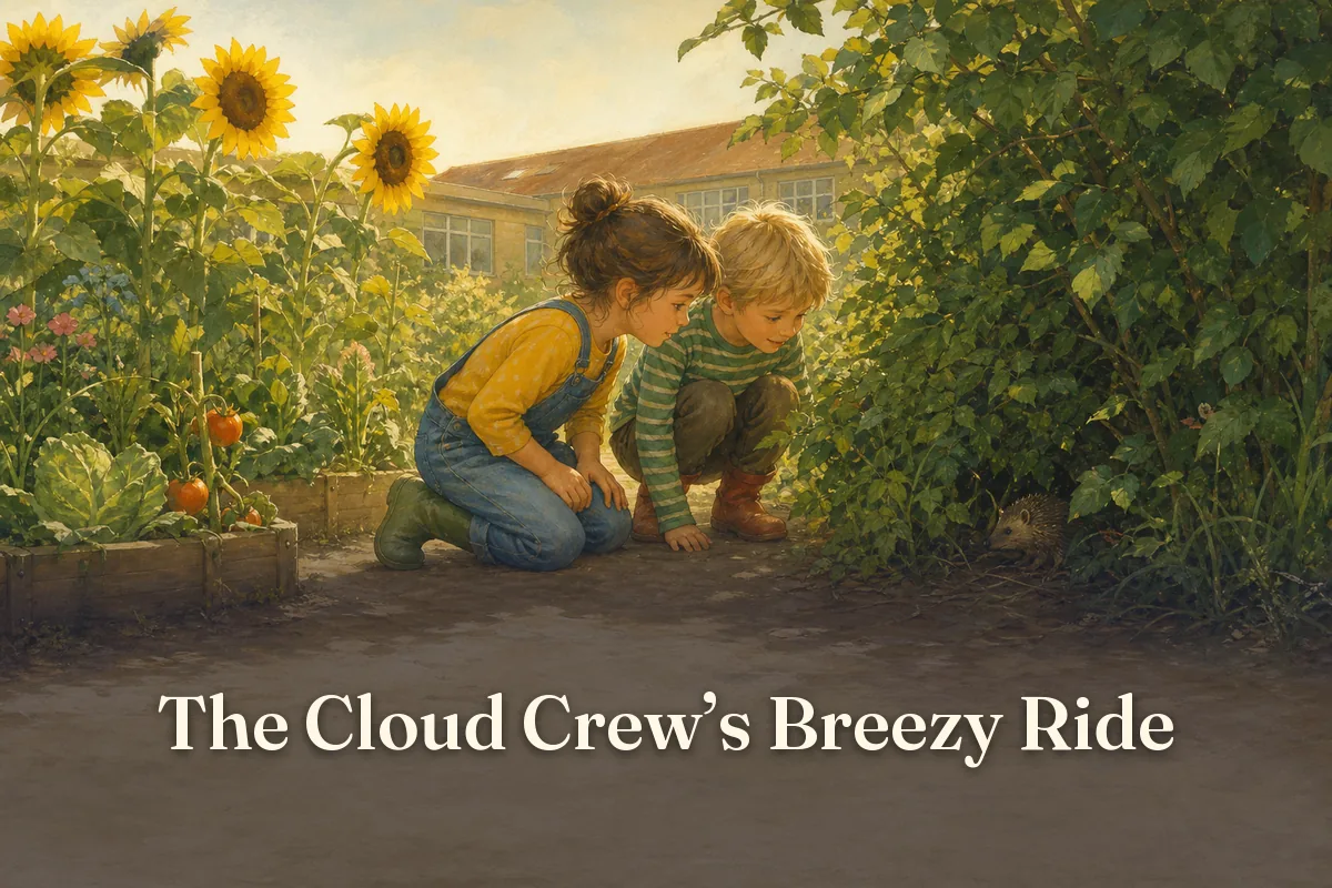 Cover of the children’s story “The Cloud Crew’s Breezy Ride”