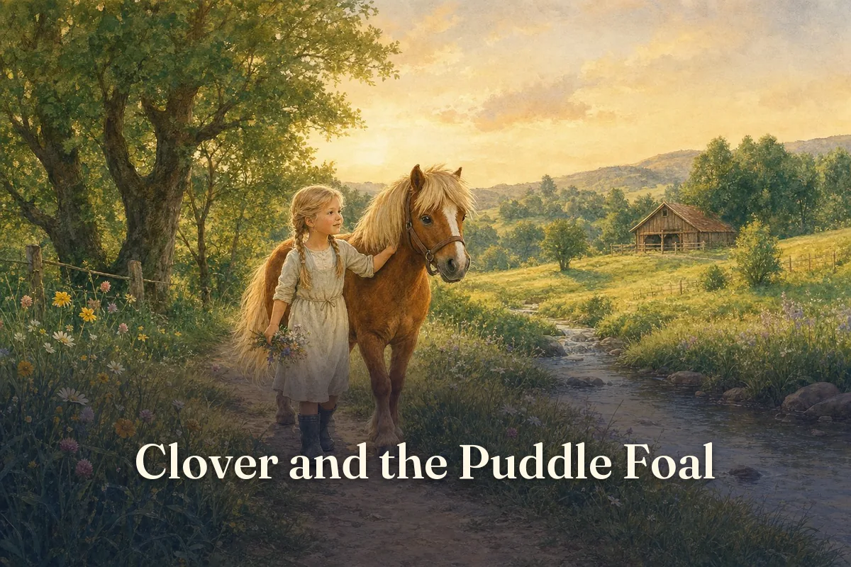 Cover of the children’s story “Clover and the Puddle Foal”