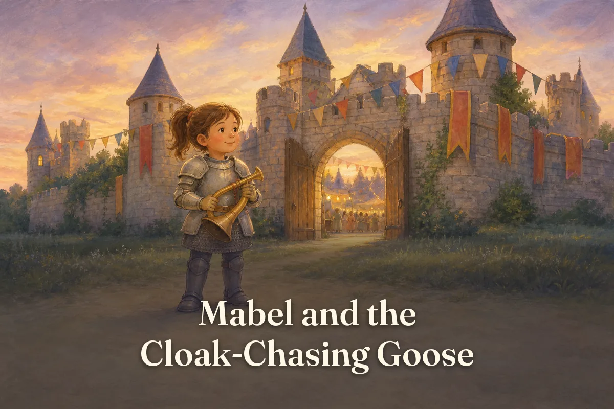 Cover of the children’s story “Mabel and the Cloak-Chasing Goose”