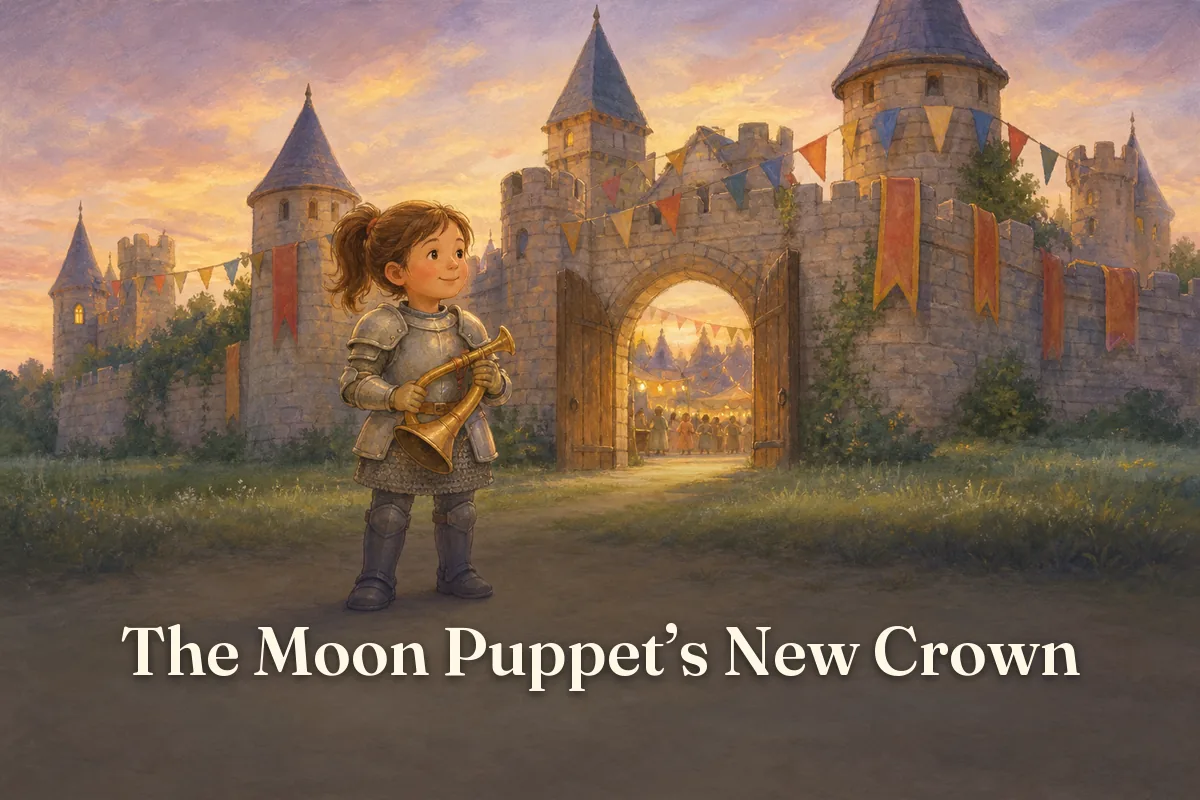 Cover of the children’s story “The Moon Puppet’s New Crown”