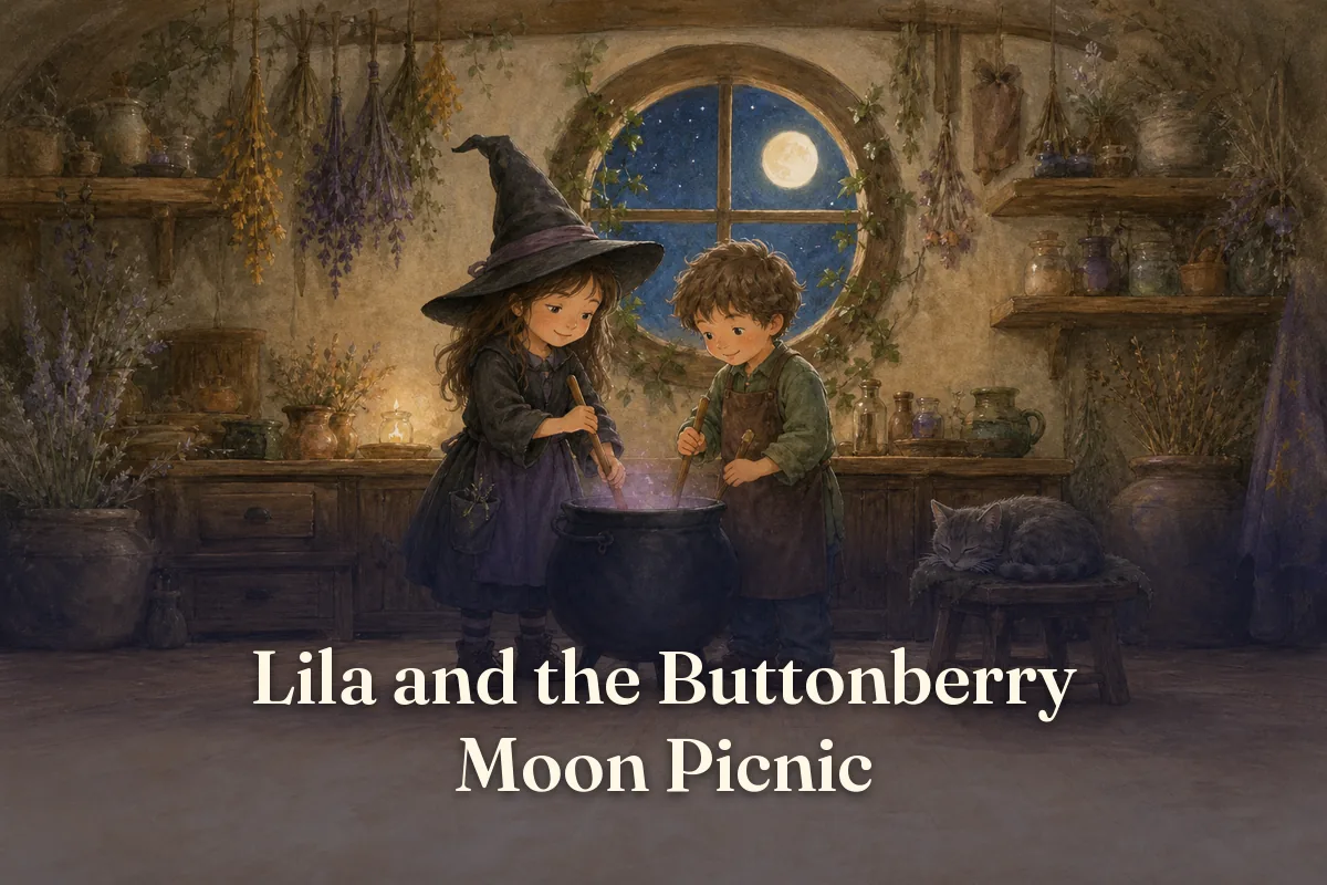 Cover of the children’s story “Lila and the Buttonberry Moon Picnic”