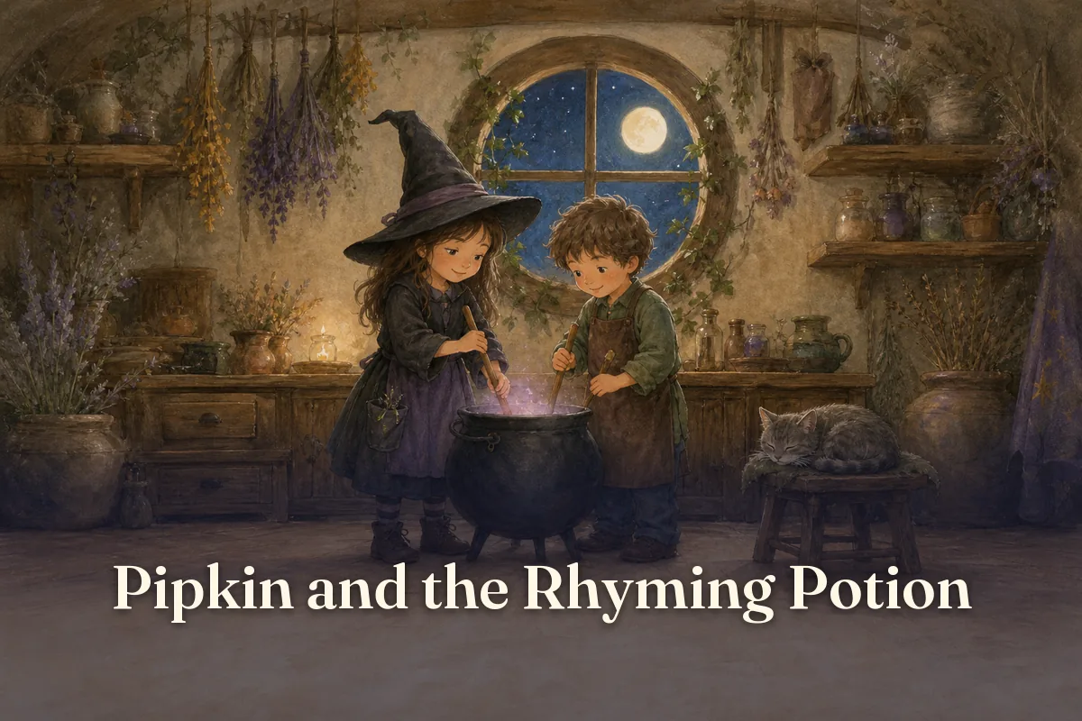 Cover of the children’s story “Pipkin and the Rhyming Potion”