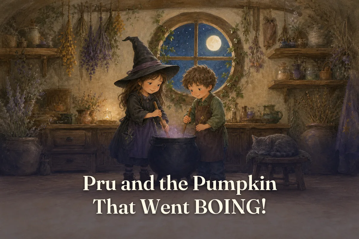 Cover of the children’s story “Pru and the Pumpkin That Went BOING!”