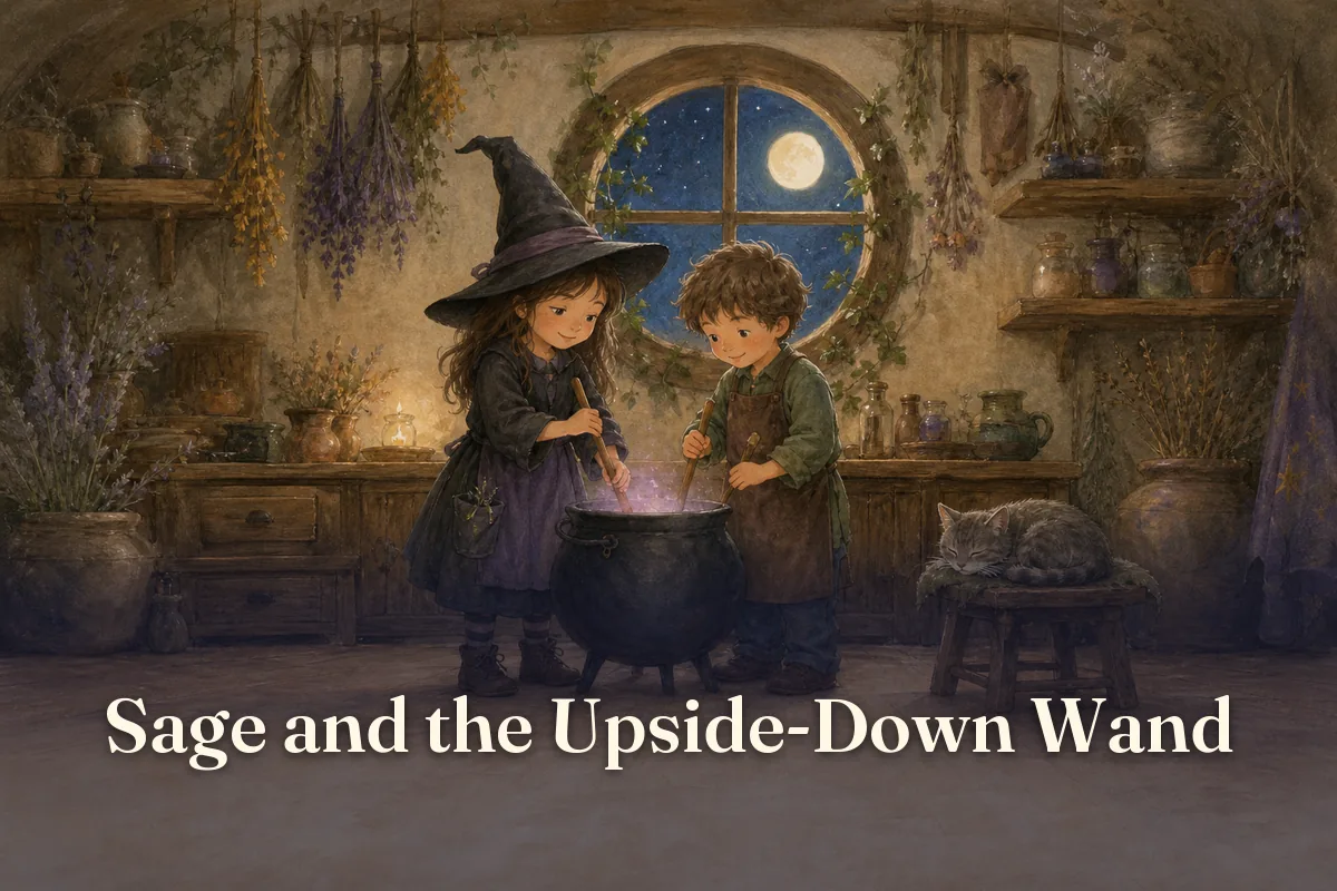 Cover of the children’s story “Sage and the Upside-Down Wand”