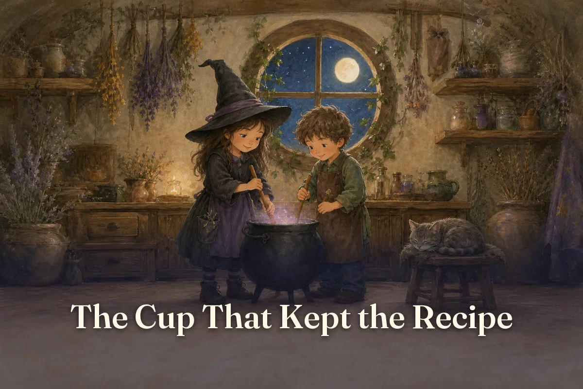Cover of the children’s story “The Cup That Kept the Recipe”