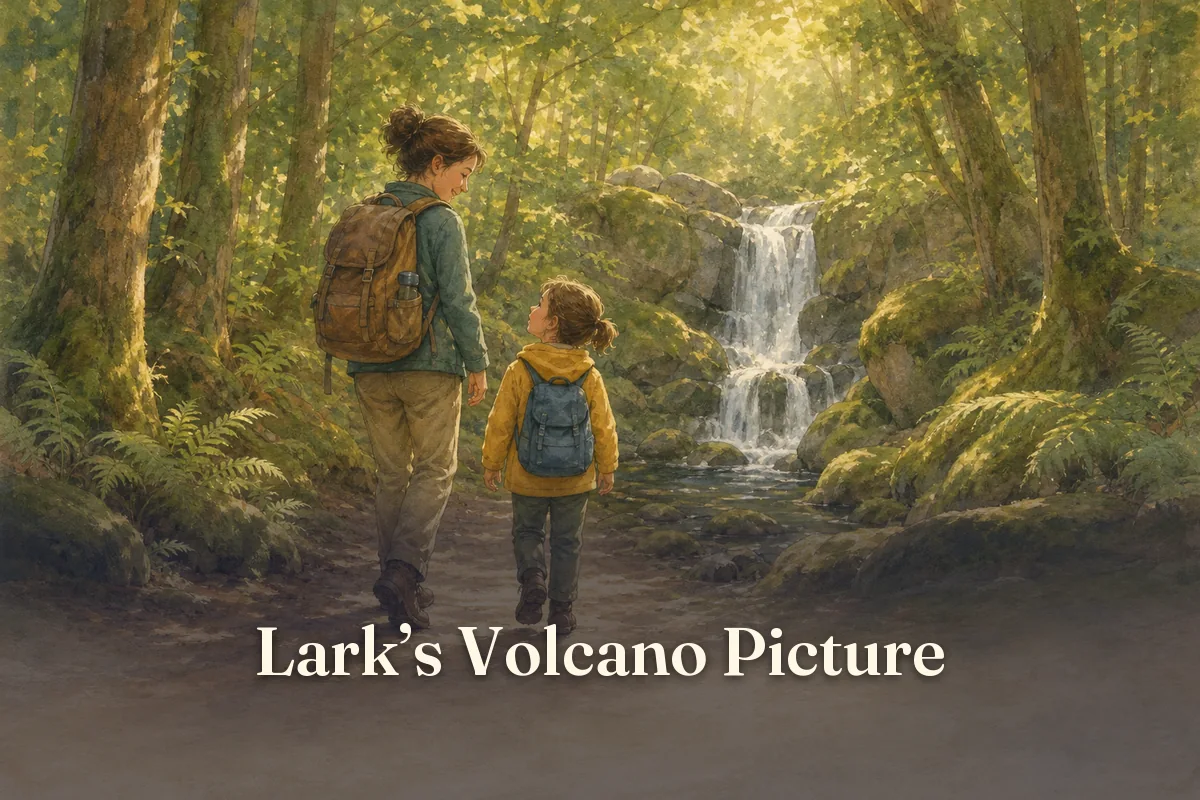Cover of the children’s story “Lark’s Volcano Picture”