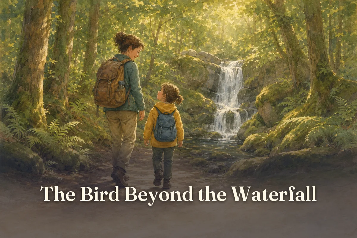 Cover of the children’s story “The Bird Beyond the Waterfall”