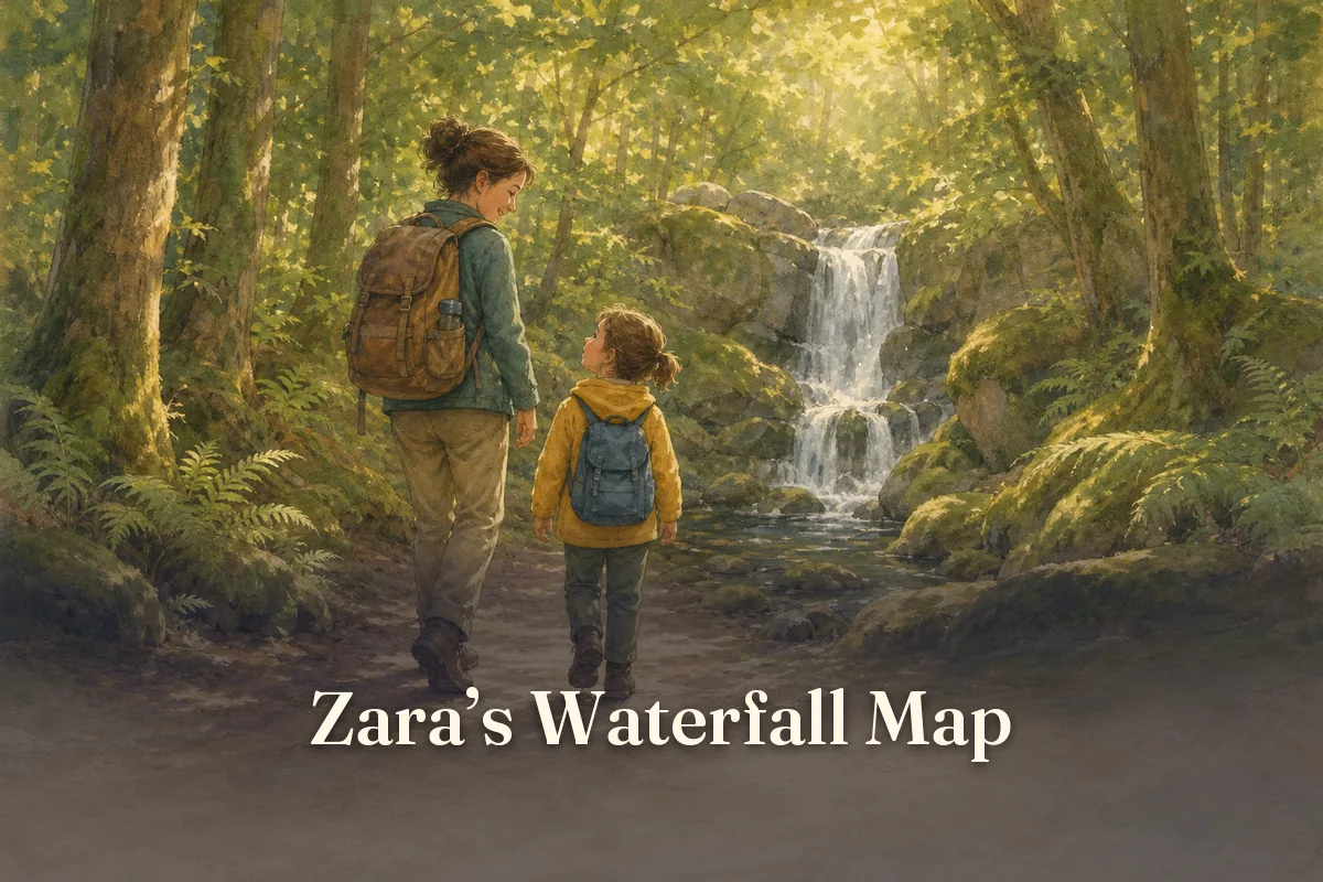 Cover of the children’s story “Zara’s Waterfall Map”