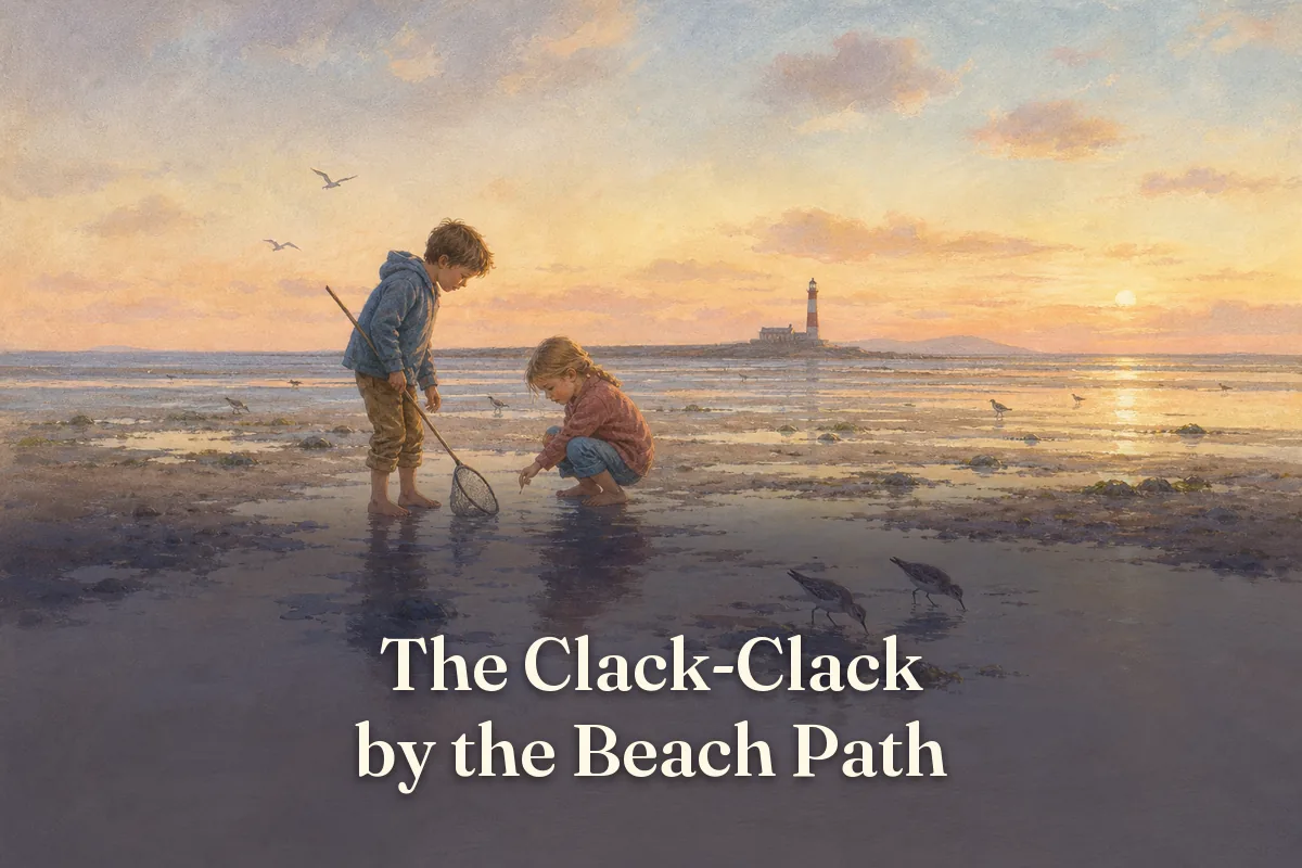 Cover of the children’s story “The Clack-Clack by the Beach Path”