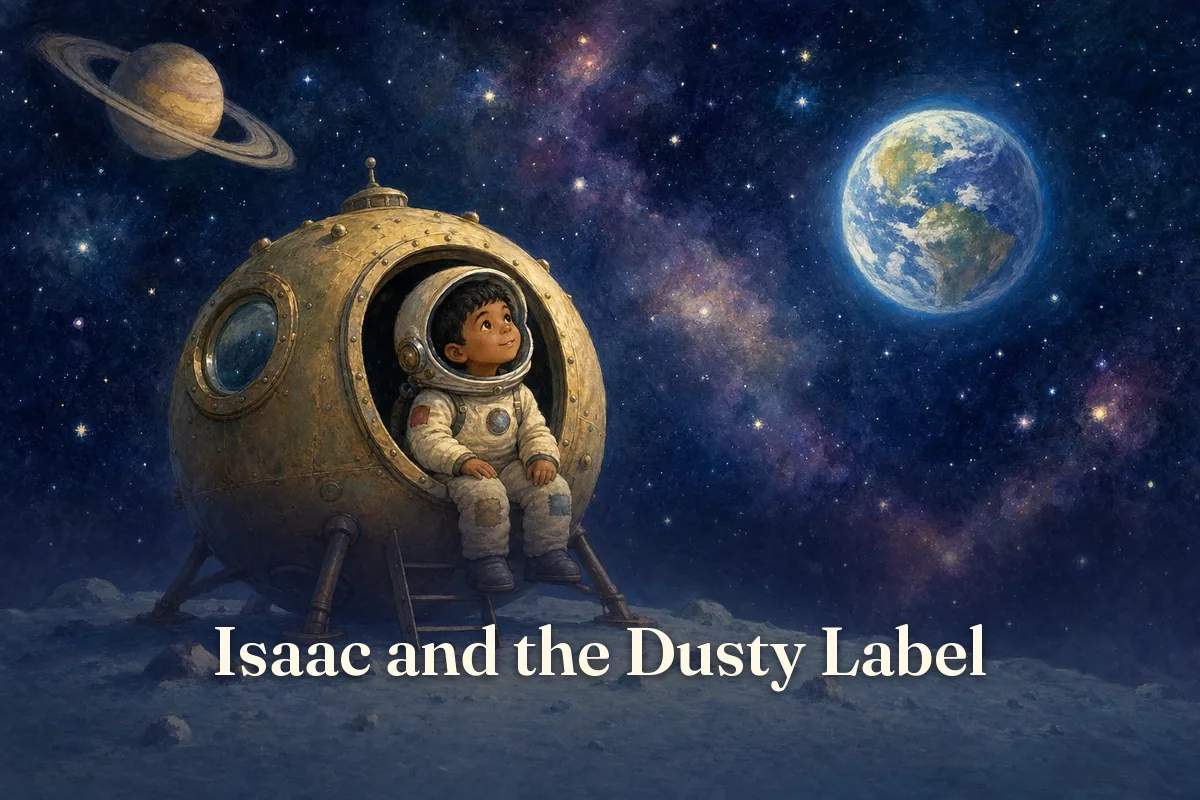 Cover of the children’s story “Isaac and the Dusty Label”