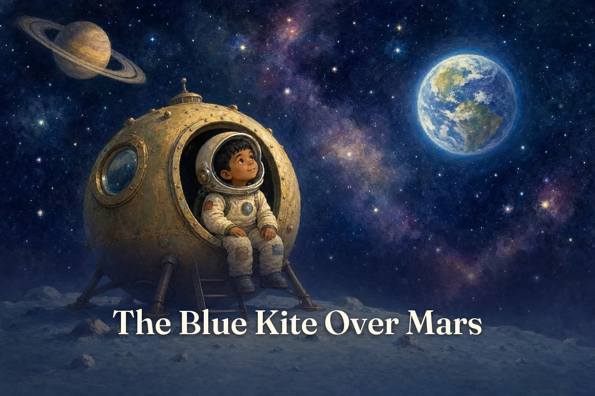 Cover of the children’s story “The Blue Kite Over Mars”