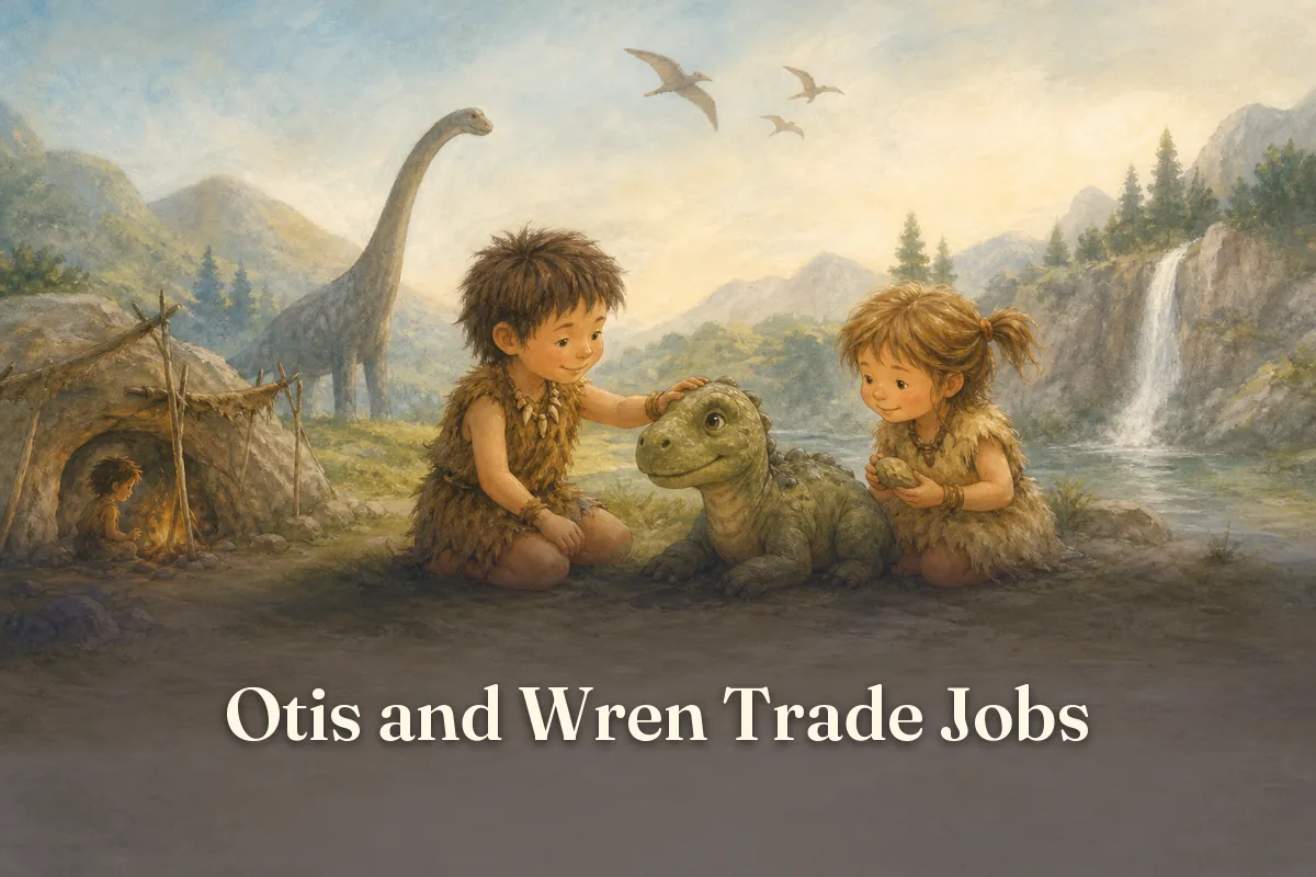 Cover of the children’s story “Otis and Wren Trade Jobs”