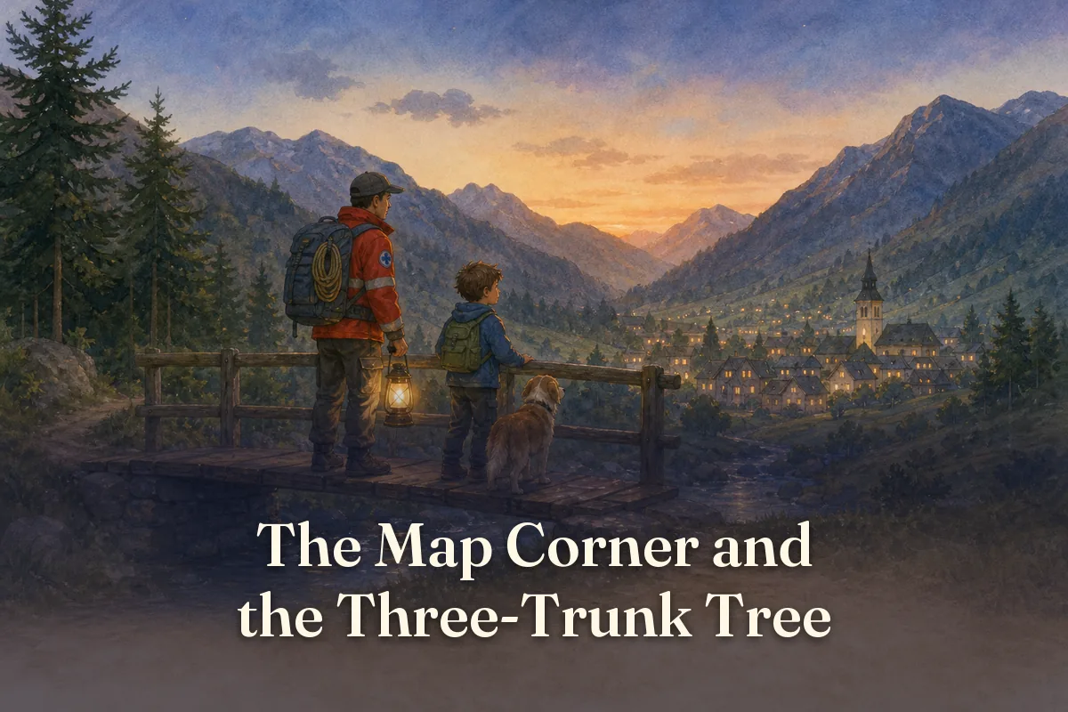 Cover of the children’s story “The Map Corner and the Three-Trunk Tree”
