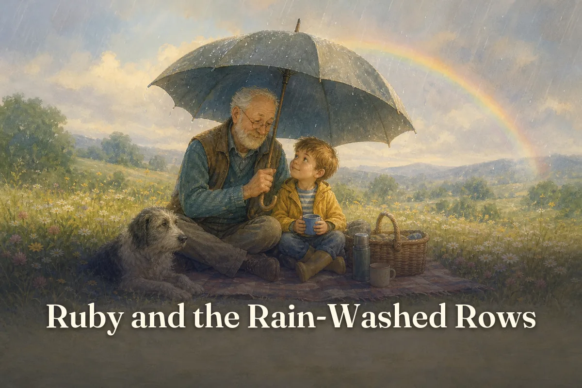 Cover of the children’s story “Ruby and the Rain-Washed Rows”