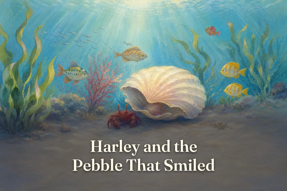 Cover of the children’s story “Harley and the Pebble That Smiled”