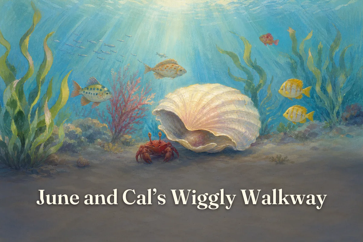Cover of the children’s story “June and Cal’s Wiggly Walkway”
