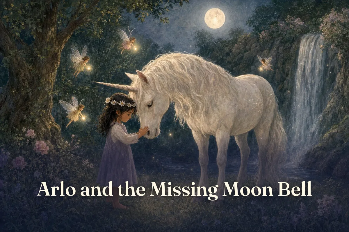 Cover of the children’s story “Arlo and the Missing Moon Bell”