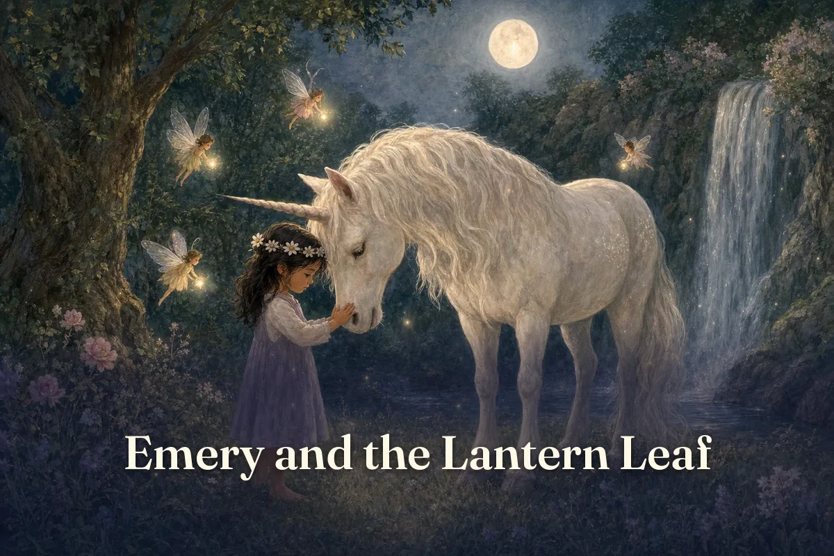 Cover of the children’s story “Emery and the Lantern Leaf”