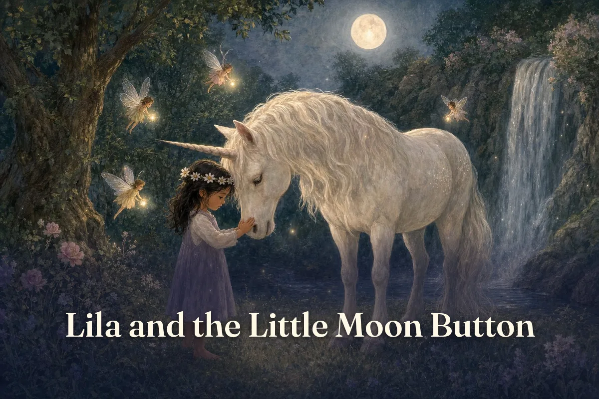 Cover of the children’s story “Lila and the Little Moon Button”