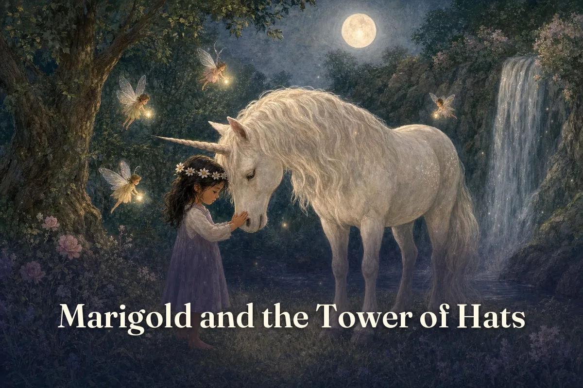 Cover of the children’s story “Marigold and the Tower of Hats”