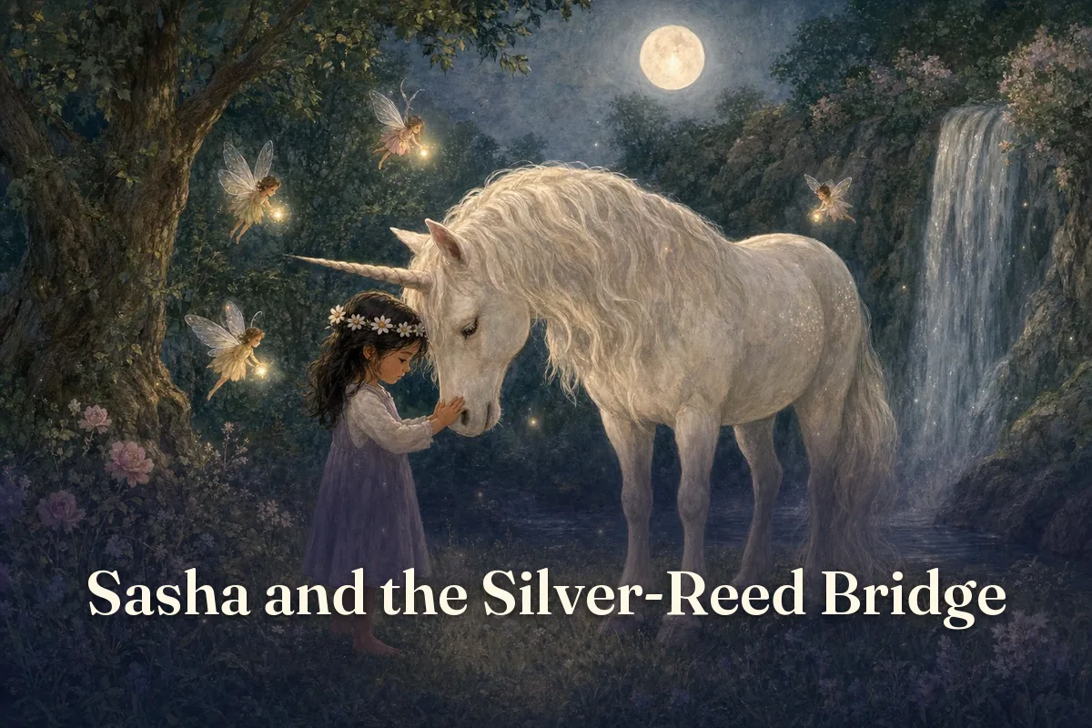 Cover of the children’s story “Sasha and the Silver-Reed Bridge”