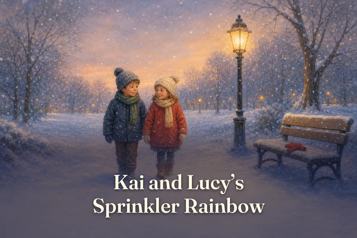 Cover of the children’s story “Kai and Lucy’s Sprinkler Rainbow”