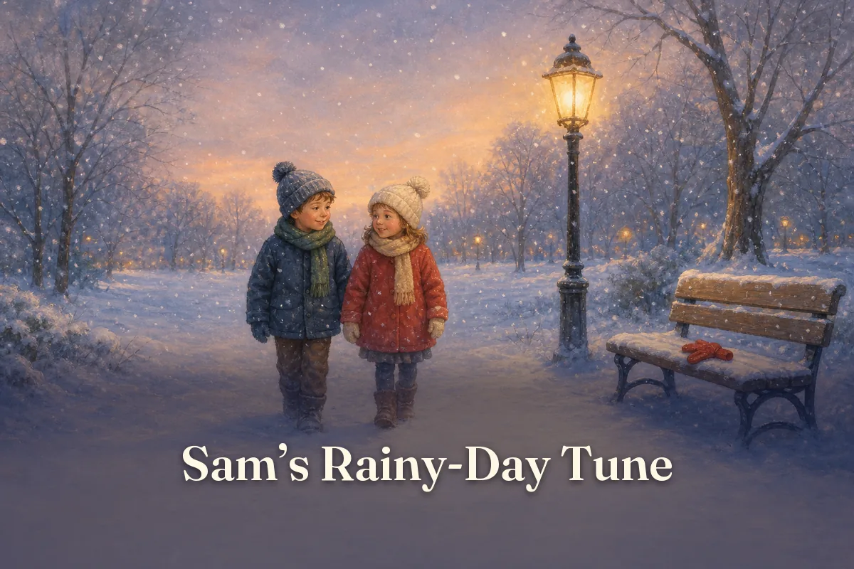 Cover of the children’s story “Sam’s Rainy-Day Tune”